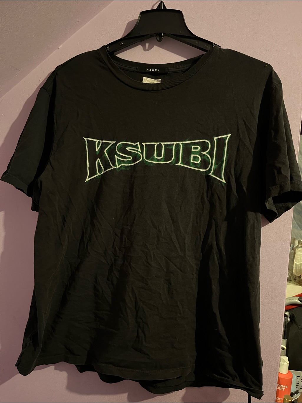 Ksubi Black Tee With Green-Outlined Logo